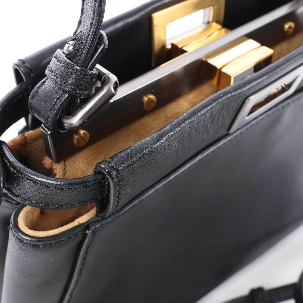 Fendi Peekaboo Mini Leather 2Way Handbag in Black 8BN227 Zwart