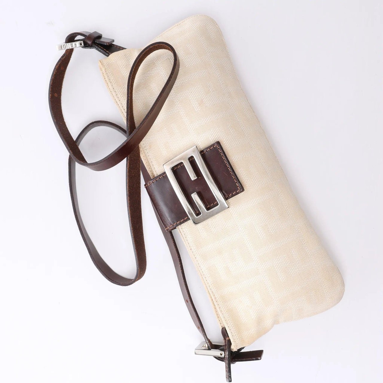 FENDI Baguette ZUCCa Canvas x Leather Shoulder bag in Beige 26685 Beige