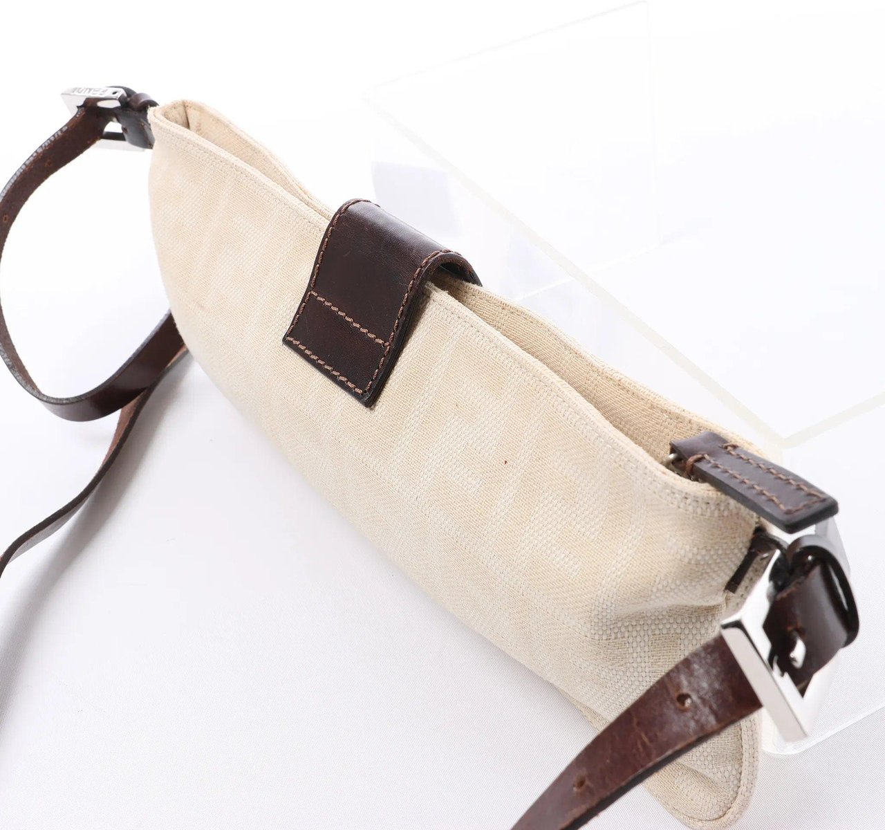 FENDI Baguette ZUCCa Canvas x Leather Shoulder bag in Beige 26685 Beige
