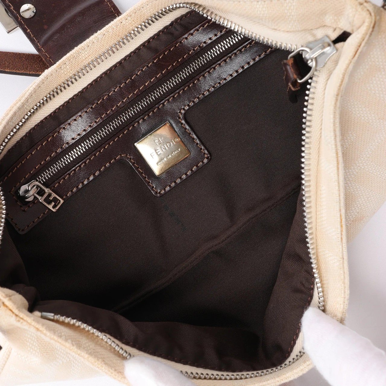 FENDI Baguette ZUCCa Canvas x Leather Shoulder bag in Beige 26685 Beige