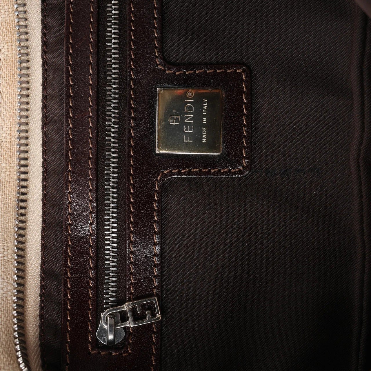 FENDI Baguette ZUCCa Canvas x Leather Shoulder bag in Beige 26685 Beige