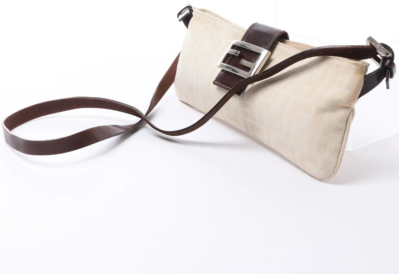 FENDI Baguette ZUCCa Canvas x Leather Shoulder bag in Beige 26685 Beige