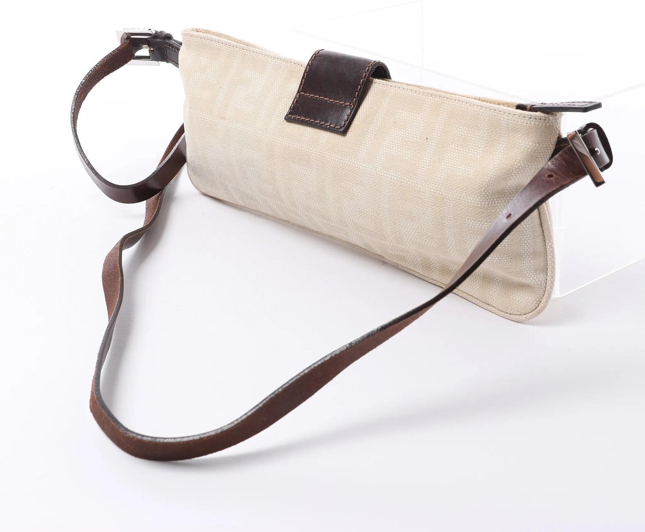 FENDI Baguette ZUCCa Canvas x Leather Shoulder bag in Beige 26685 Beige