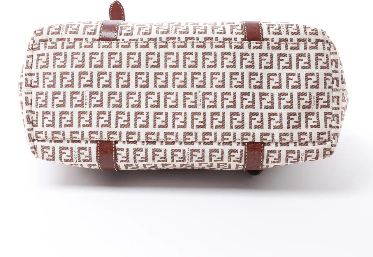 FENDI Zucchino Canvas & Leather Shoulder Bag in Beige 8BH215 Beige