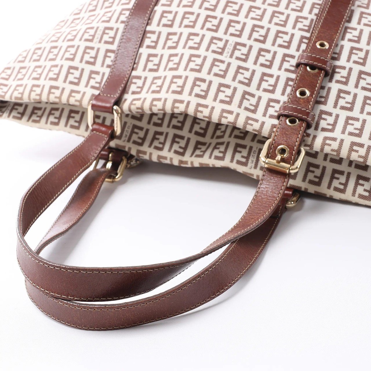 FENDI Zucchino Canvas & Leather Shoulder Bag in Beige 8BH215 Beige
