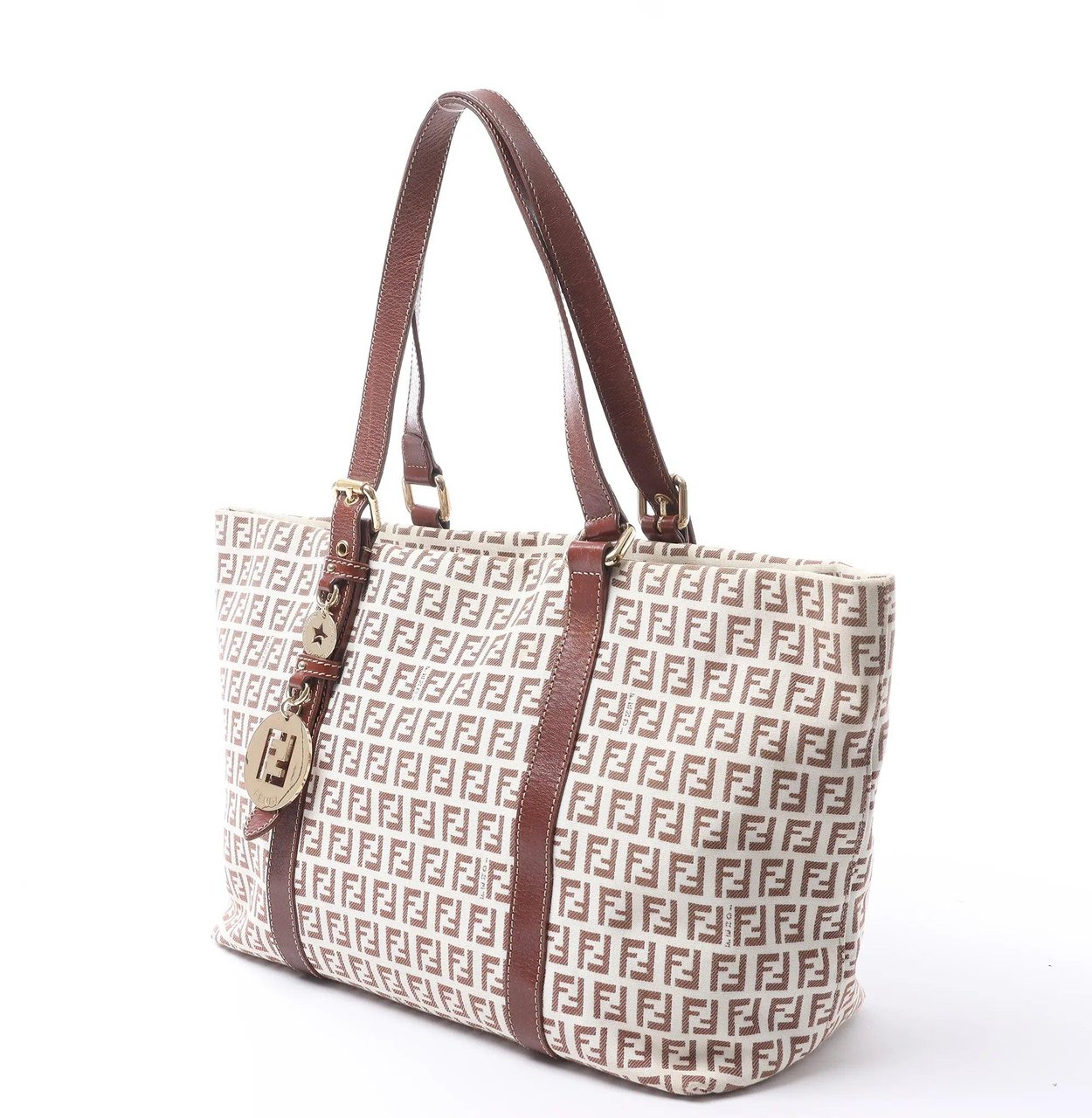 FENDI Zucchino Canvas & Leather Shoulder Bag in Beige 8BH215 Beige