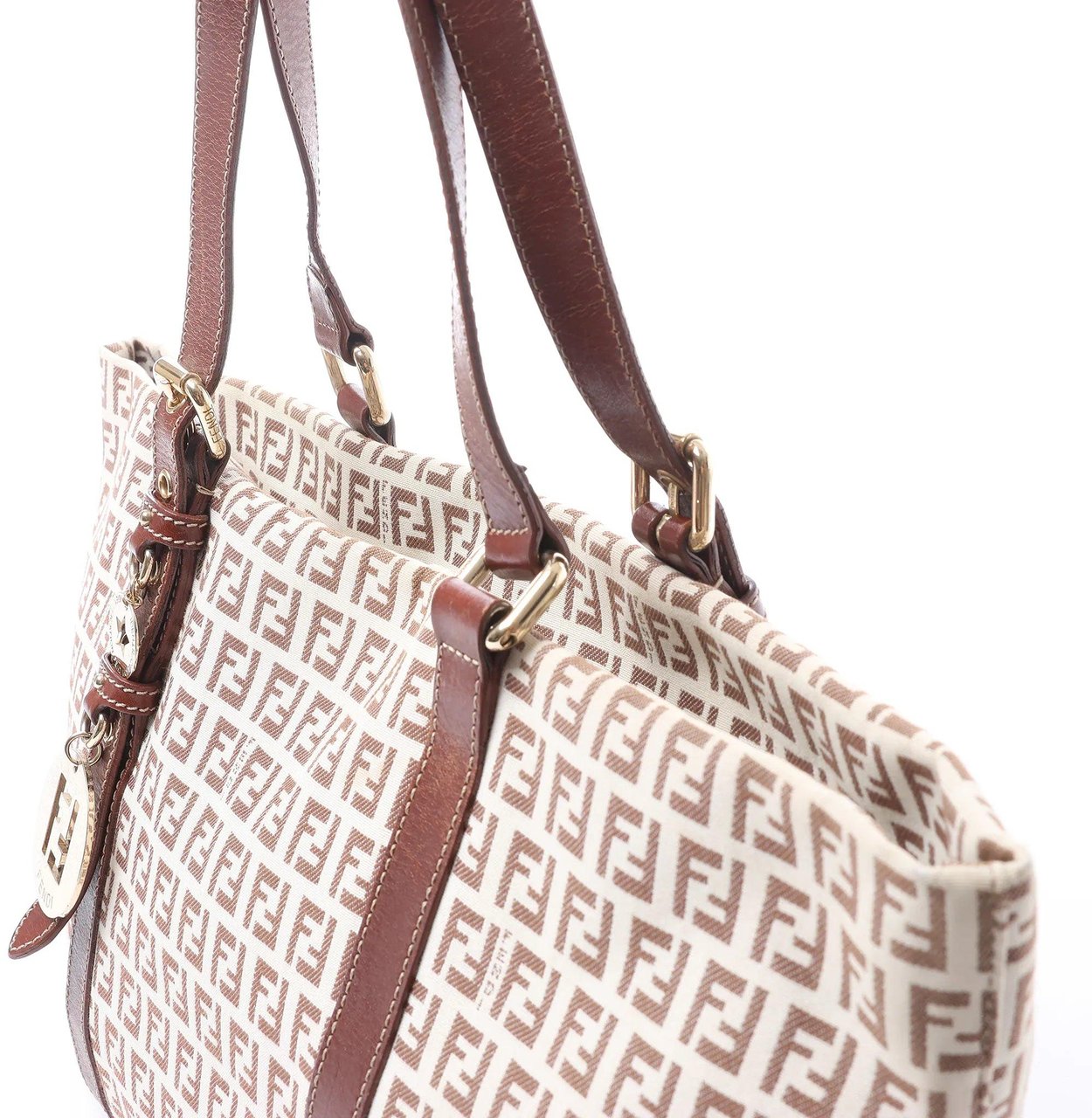 FENDI Zucchino Canvas & Leather Shoulder Bag in Beige 8BH215 Beige