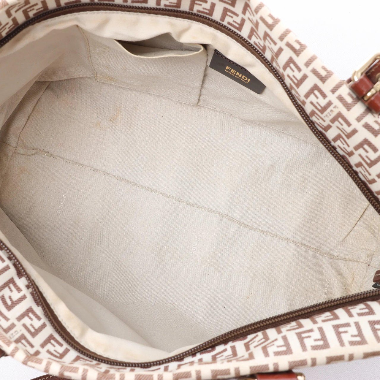FENDI Zucchino Canvas & Leather Shoulder Bag in Beige 8BH215 Beige