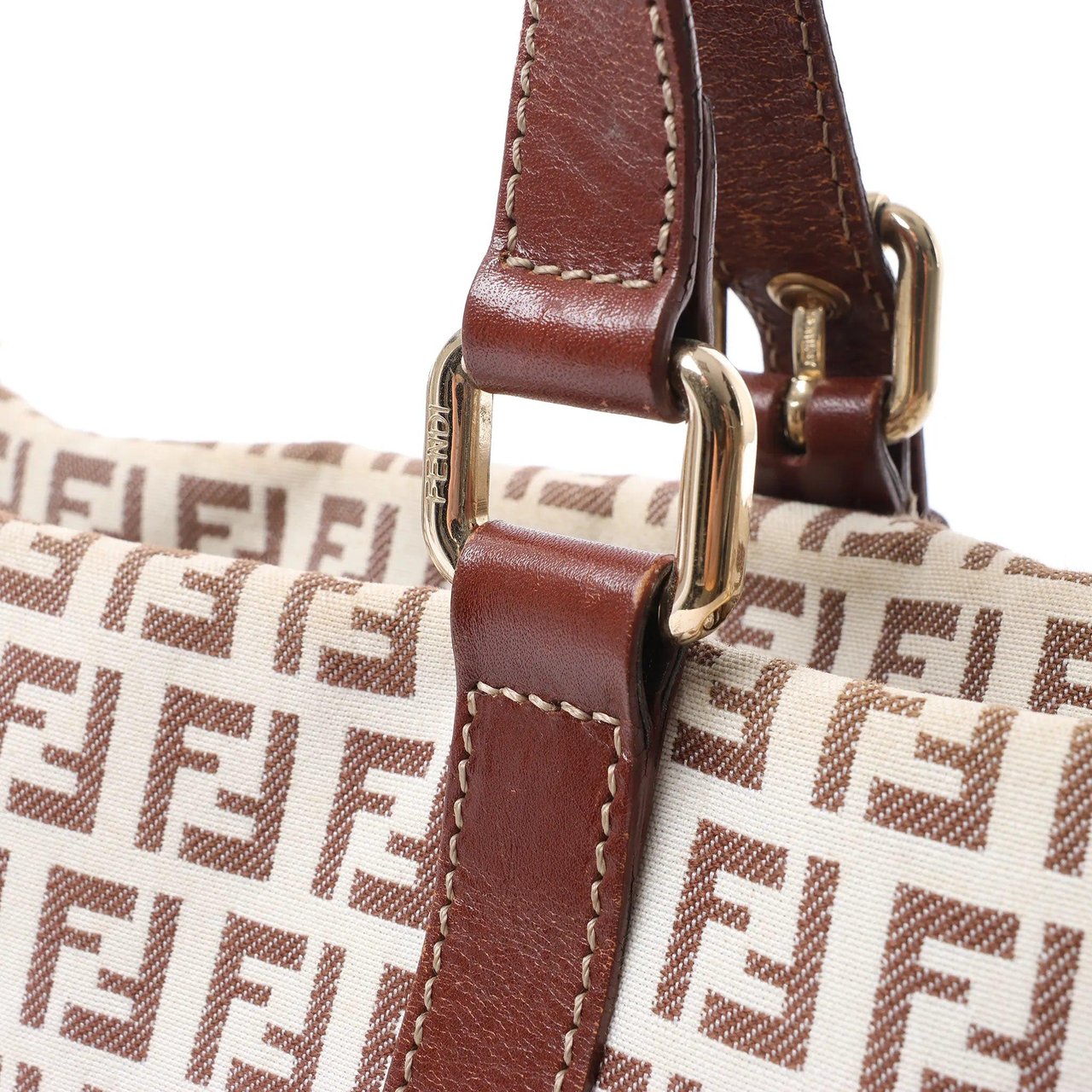 FENDI Zucchino Canvas & Leather Shoulder Bag in Beige 8BH215 Beige