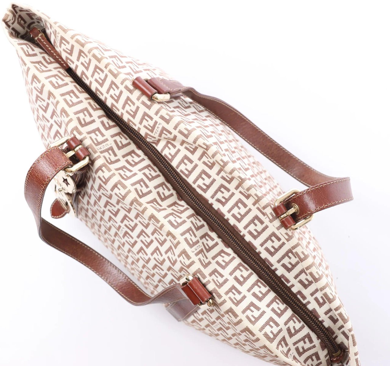 FENDI Zucchino Canvas & Leather Shoulder Bag in Beige 8BH215 Beige