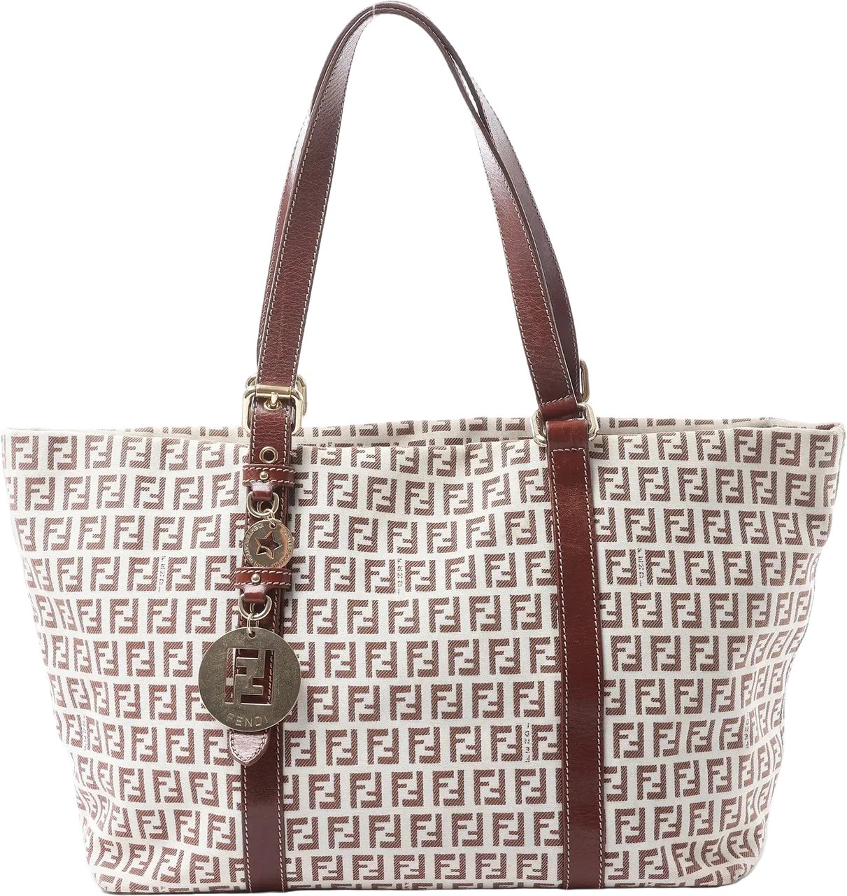 FENDI Zucchino Canvas & Leather Shoulder Bag in Beige 8BH215 Beige