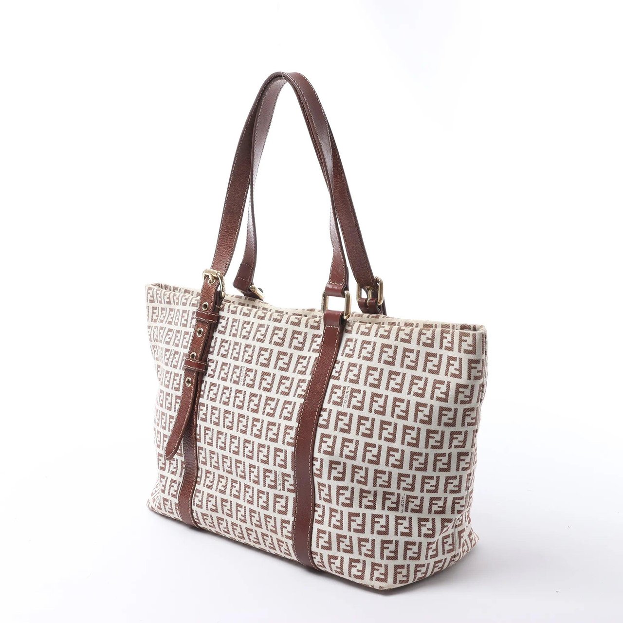 FENDI Zucchino Canvas & Leather Shoulder Bag in Beige 8BH215 Beige