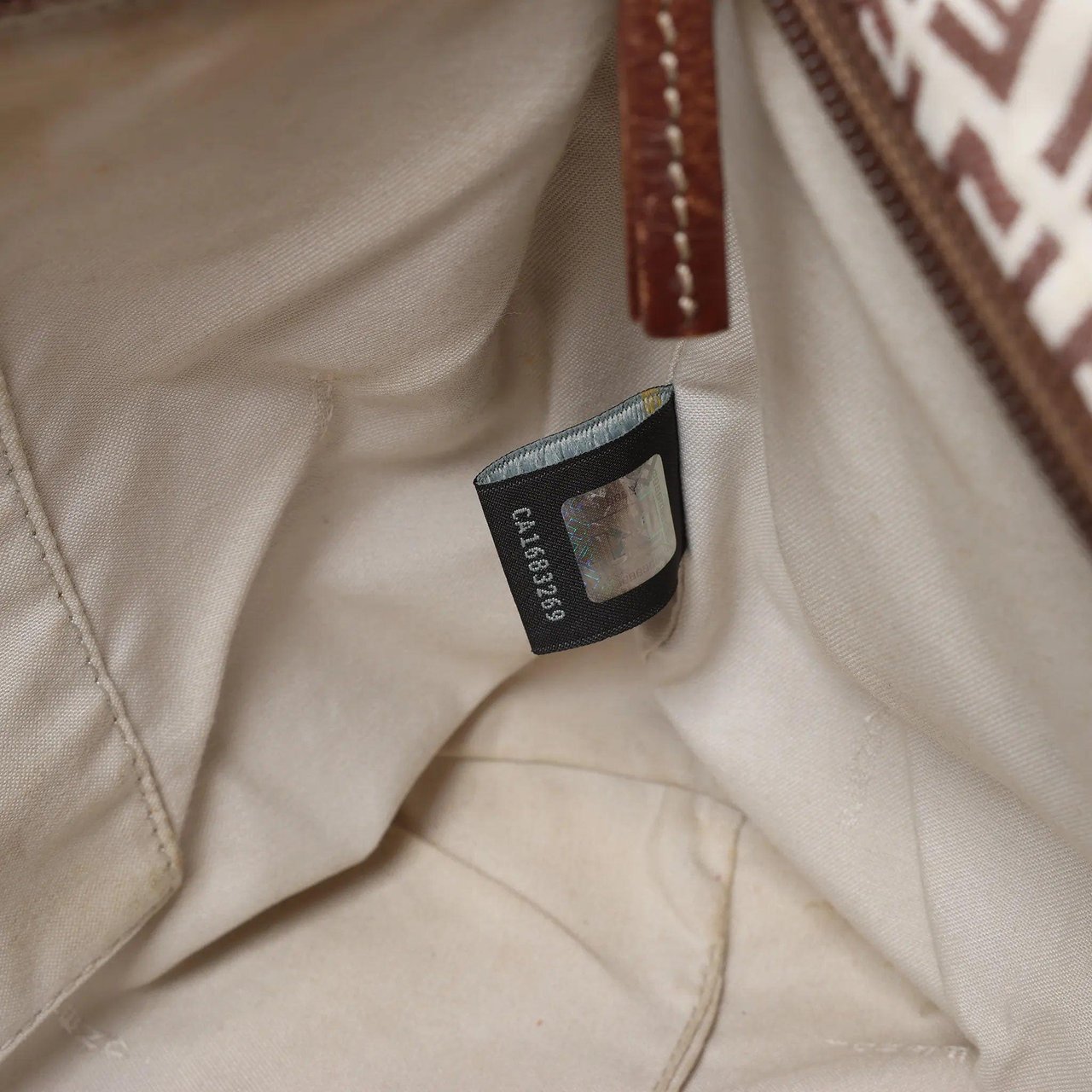FENDI Zucchino Canvas & Leather Shoulder Bag in Beige 8BH215 Beige