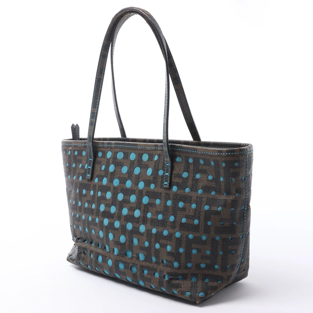FENDI ZUCCa PVC Shoulder Bag in Brown x Blue 8BH223 Blauw