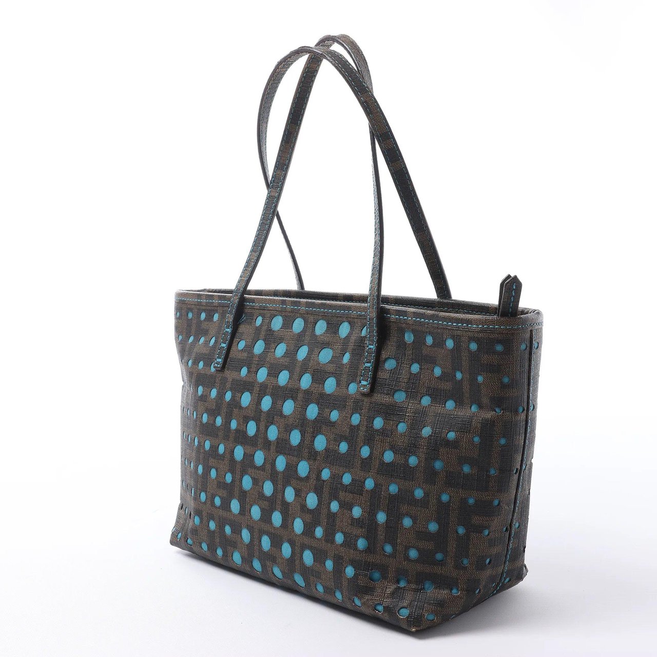 FENDI ZUCCa PVC Shoulder Bag in Brown x Blue 8BH223 Blauw