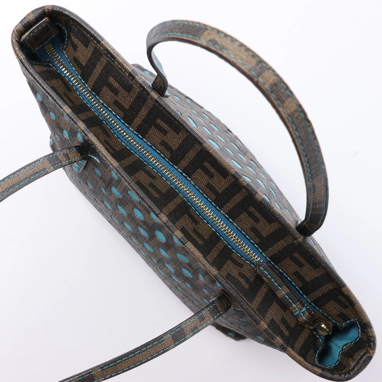 FENDI ZUCCa PVC Shoulder Bag in Brown x Blue 8BH223 Blauw