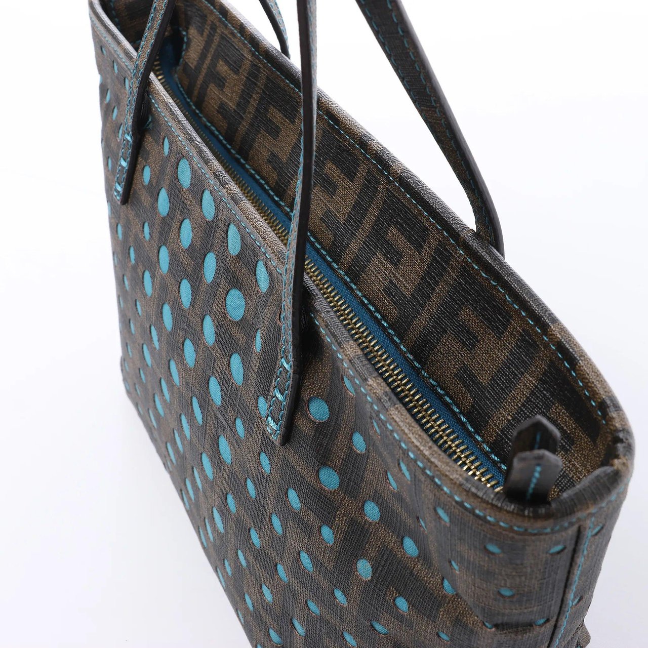 FENDI ZUCCa PVC Shoulder Bag in Brown x Blue 8BH223 Blauw