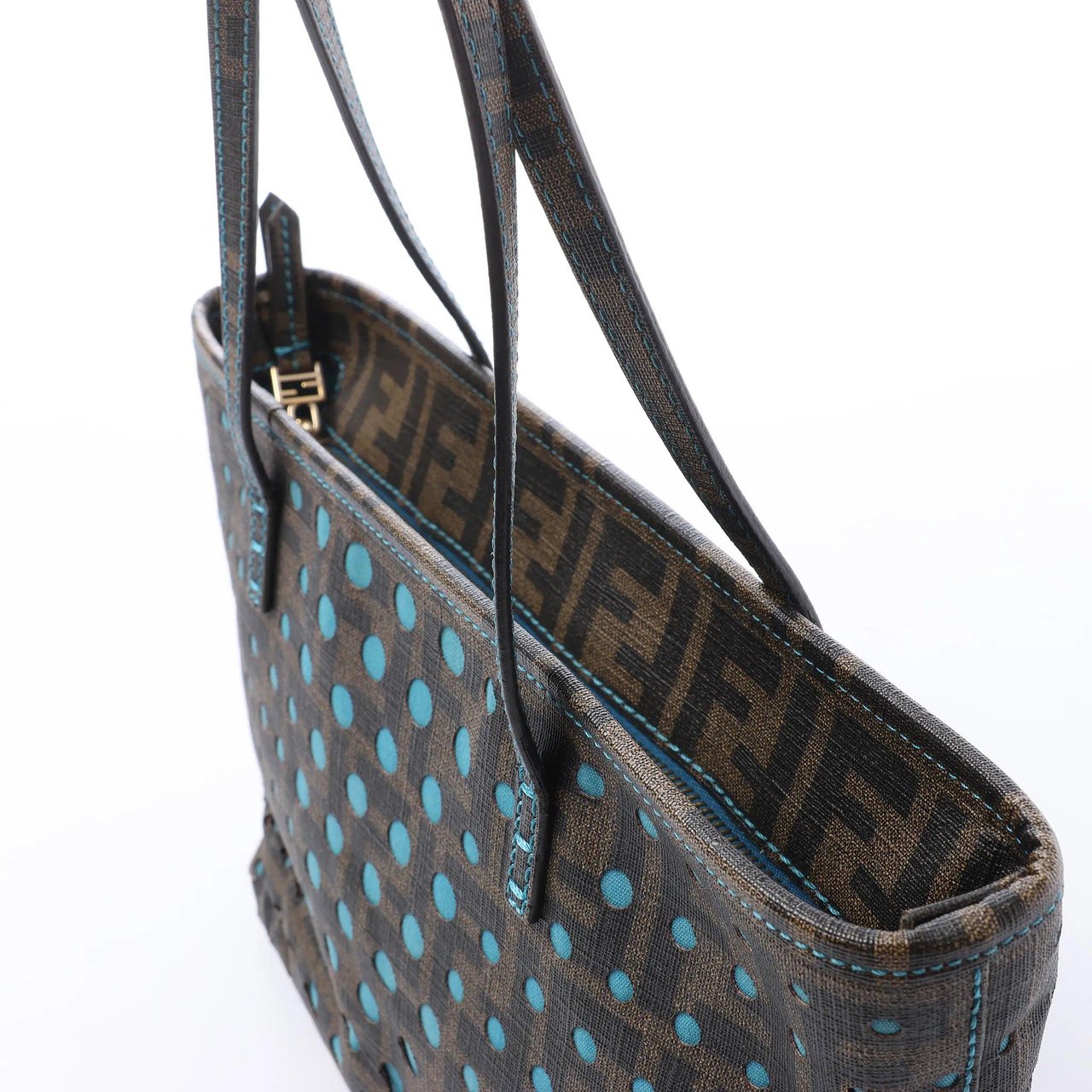 FENDI ZUCCa PVC Shoulder Bag in Brown x Blue 8BH223 Blauw