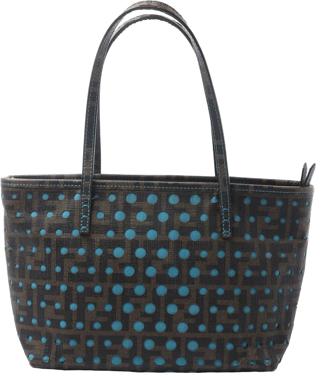 FENDI ZUCCa PVC Shoulder Bag in Brown x Blue 8BH223 Blauw