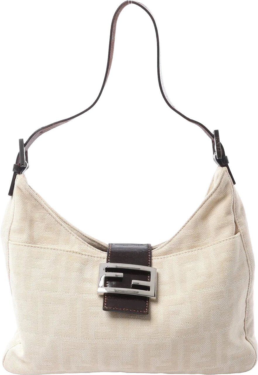 FENDI Mamma Baguette Canvas & Leather Shoulder bag in Beige Beige
