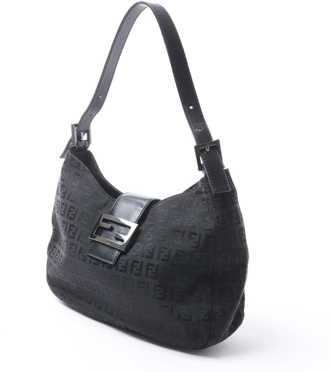 FENDI Mamma Baguette Zucchino Canvas & Leather Shoulder bag in Black 8BR036 Zwart