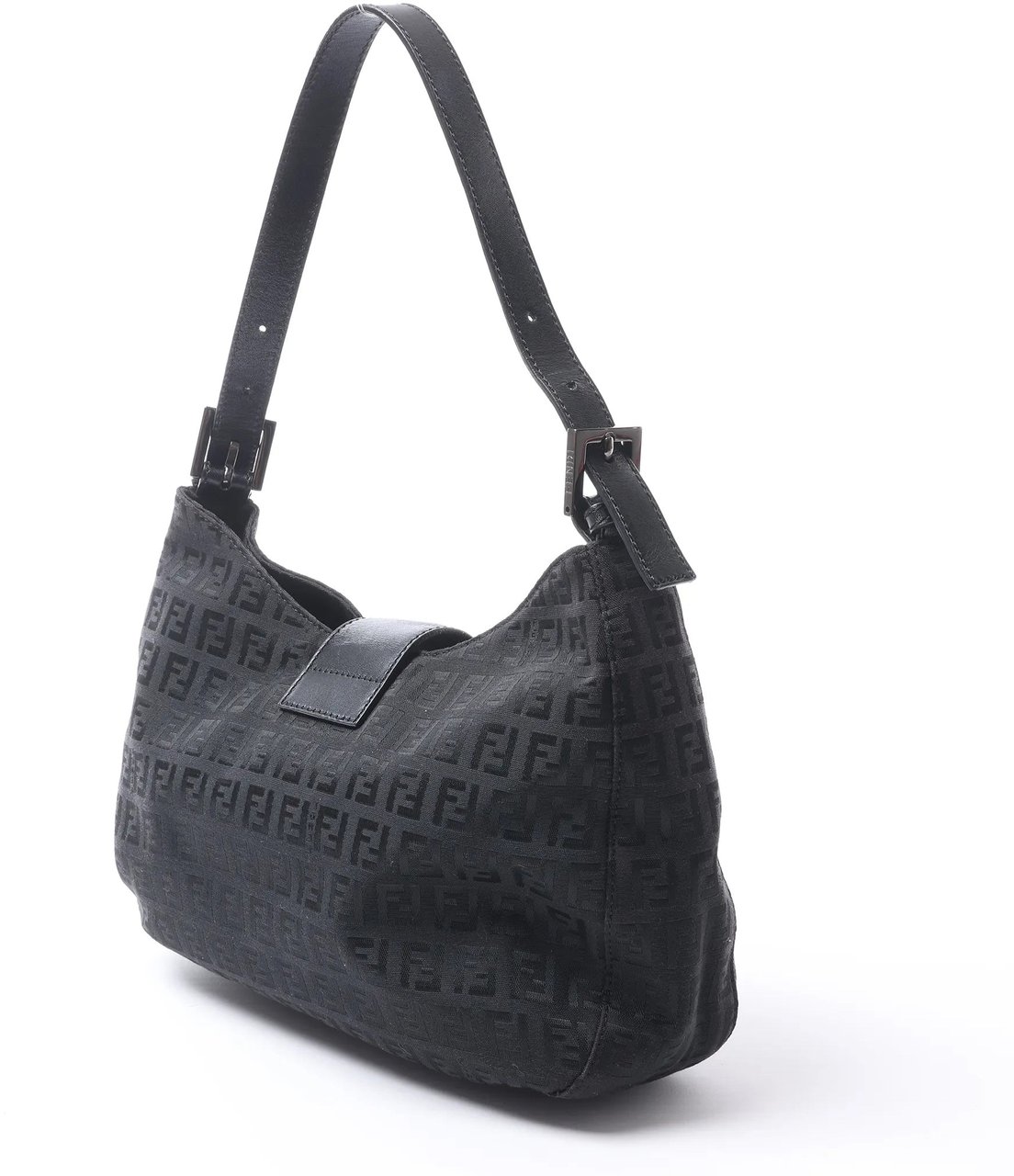 FENDI Mamma Baguette Zucchino Canvas & Leather Shoulder bag in Black 8BR036 Zwart