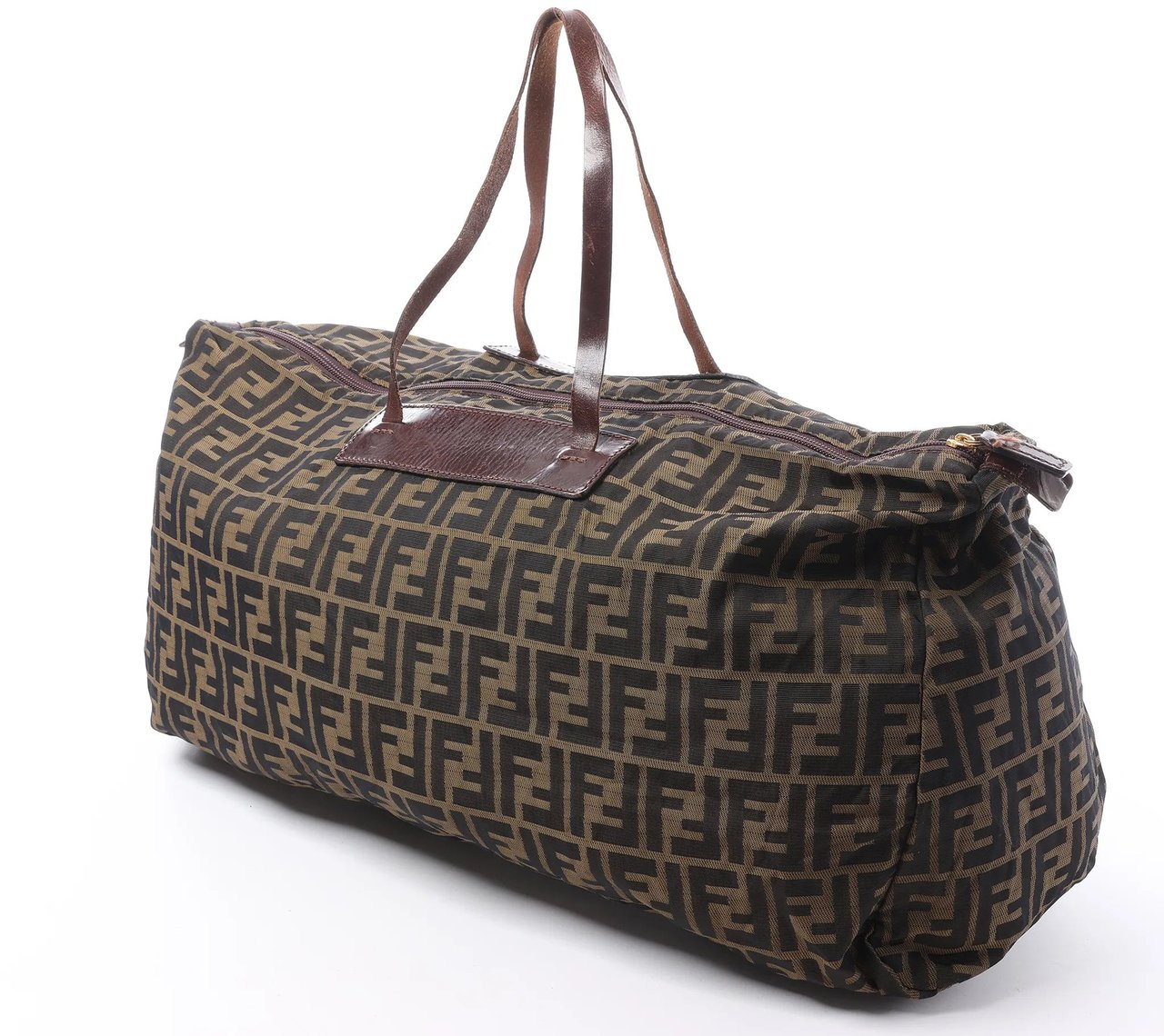 FENDI Zucca Canvas x Leather Travel Bag in Brown Bruin