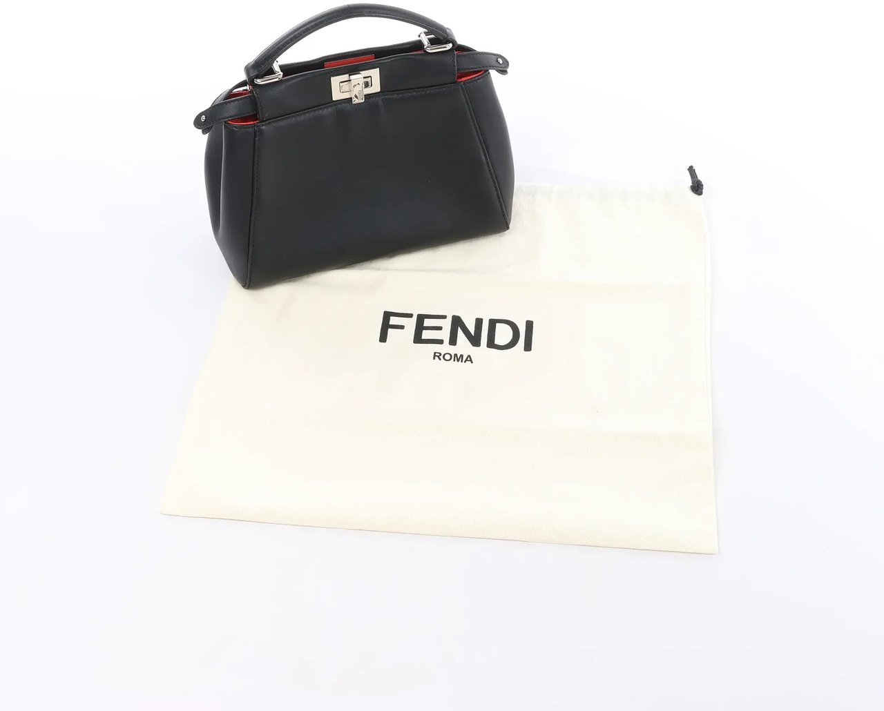 Fendi Peekaboo Mini Leather 2Way Handbag in Black 8BN244 Zwart