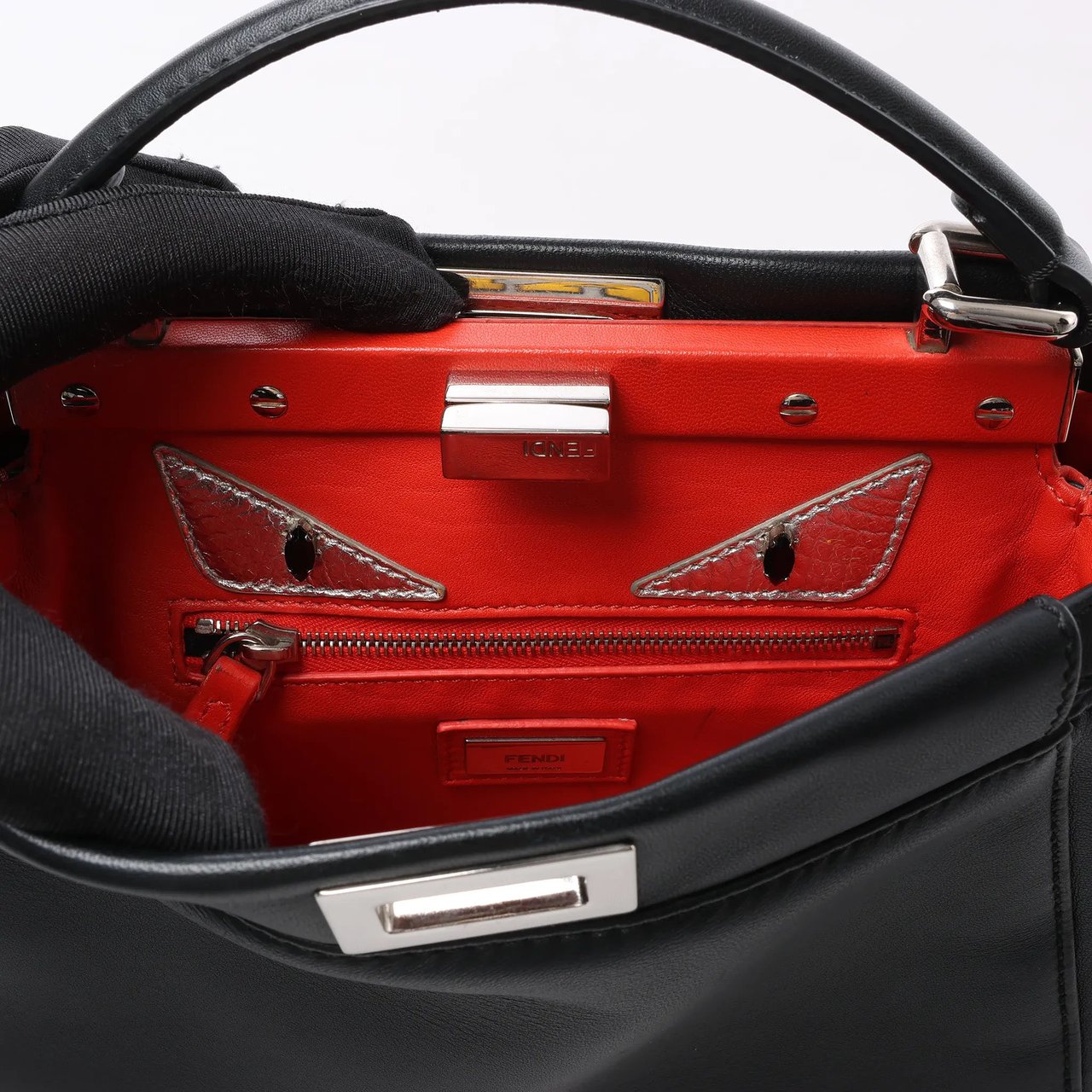 Fendi Peekaboo Mini Leather 2Way Handbag in Black 8BN244 Zwart