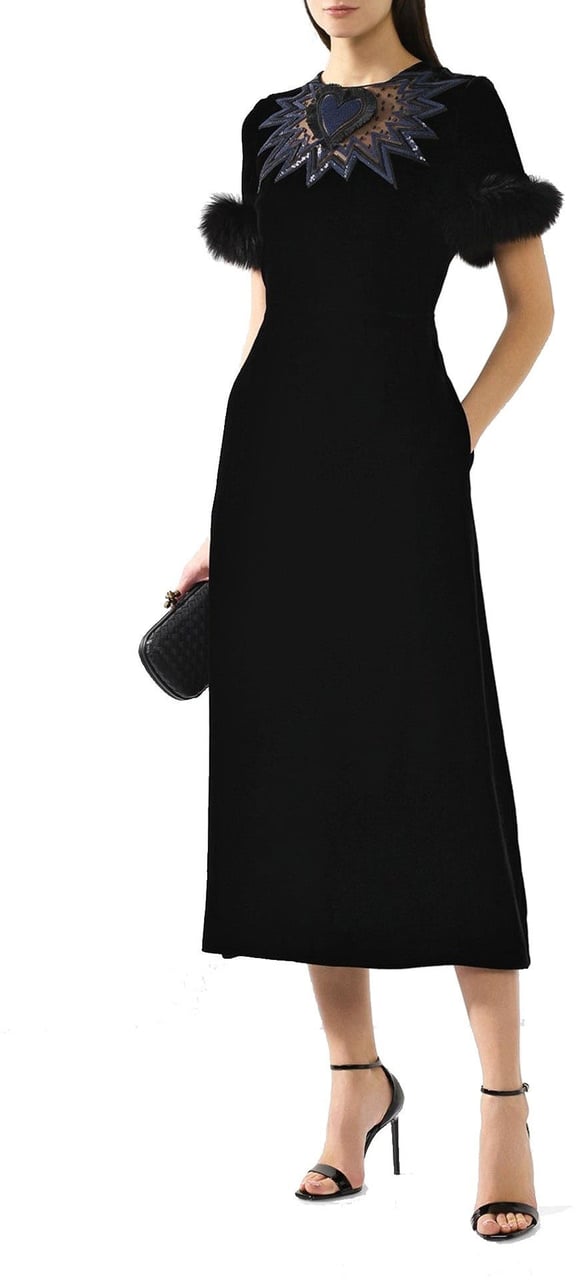 Fendi Fur Trim Velvet Midi Dress Divers