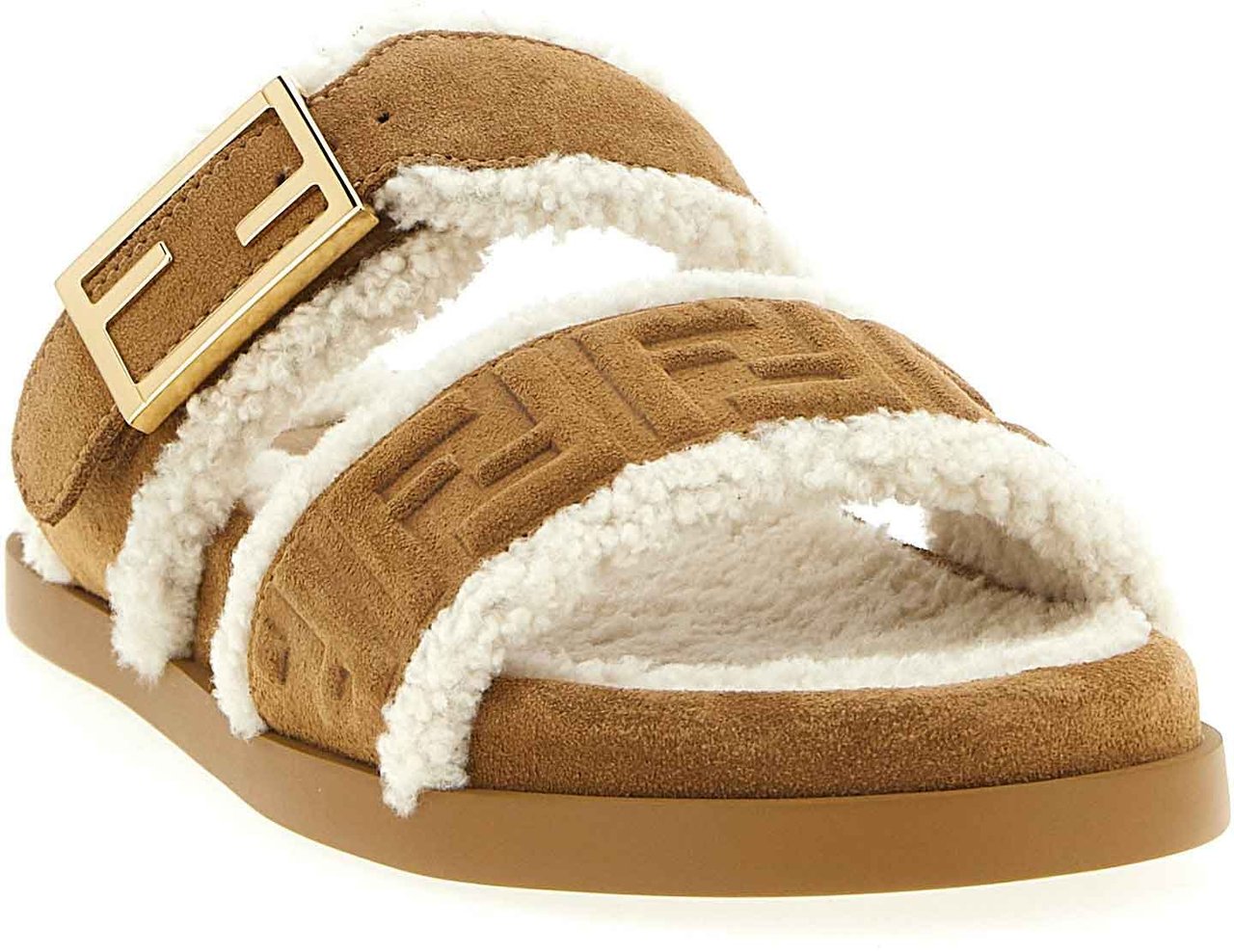 Fendi Beige Calfskin Slides Beige