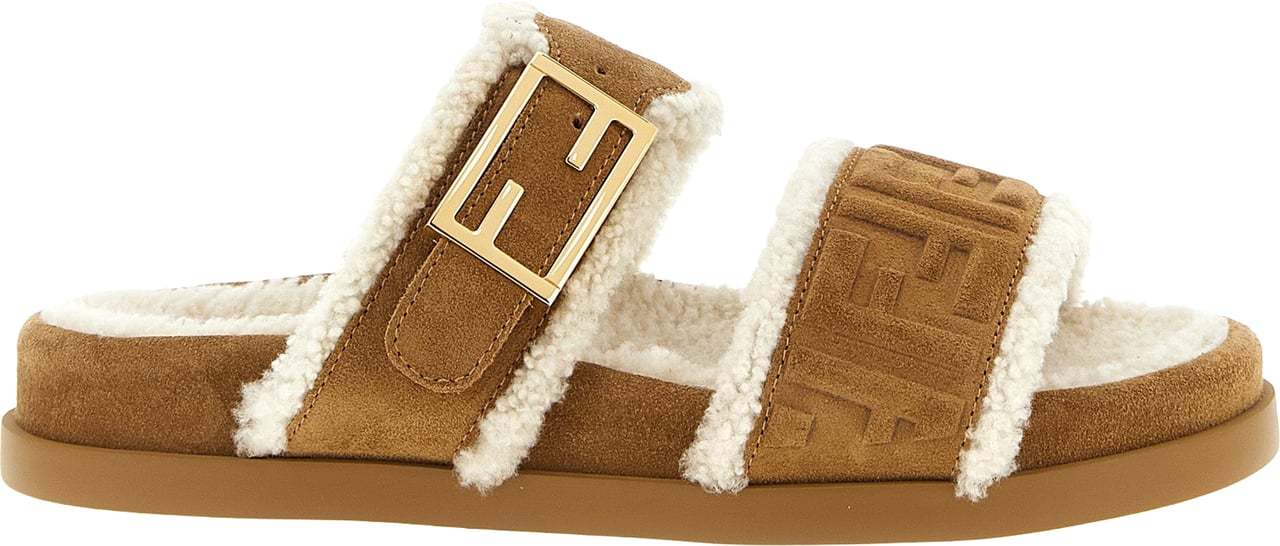 Fendi Beige Calfskin Slides Beige