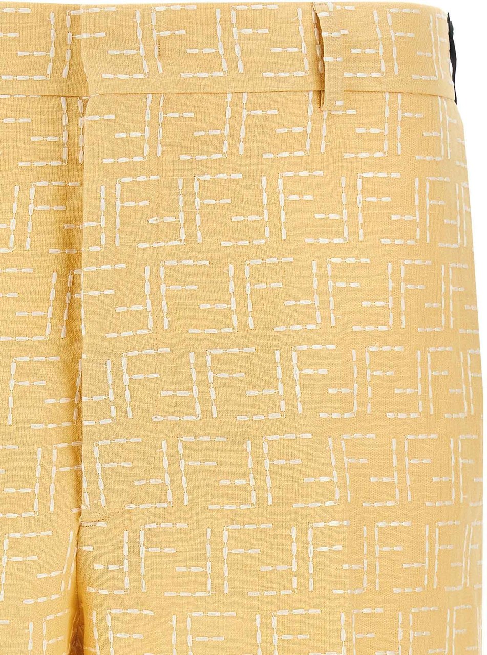 Fendi Bicolor Linen Bermuda Shorts Geel