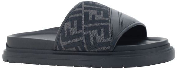 Fendi Gray Fabric Flat Sandals Grijs