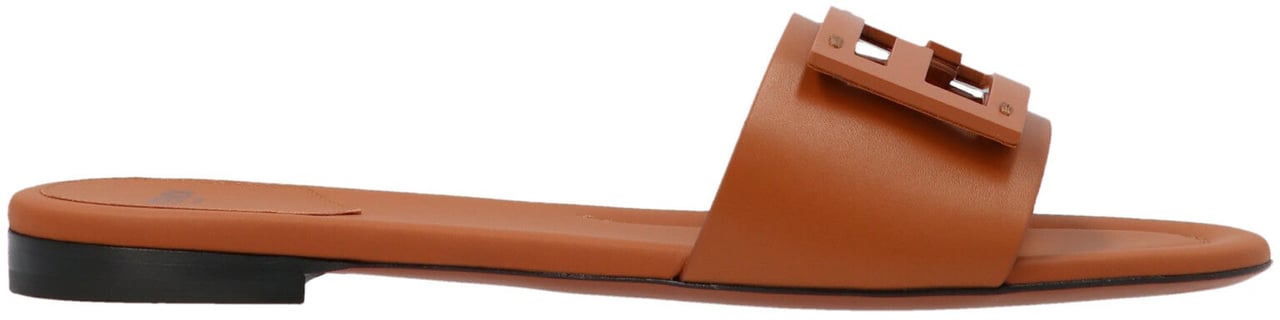 Fendi Brown Lamb Leather Slides Bruin