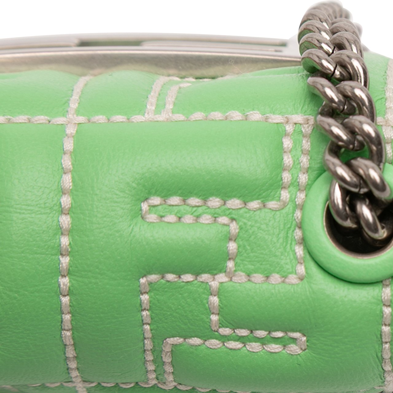 Fendi Nano Zucca Embossed Leather Baguette Charm Groen