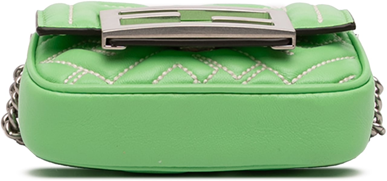 Fendi Nano Zucca Embossed Leather Baguette Charm Groen