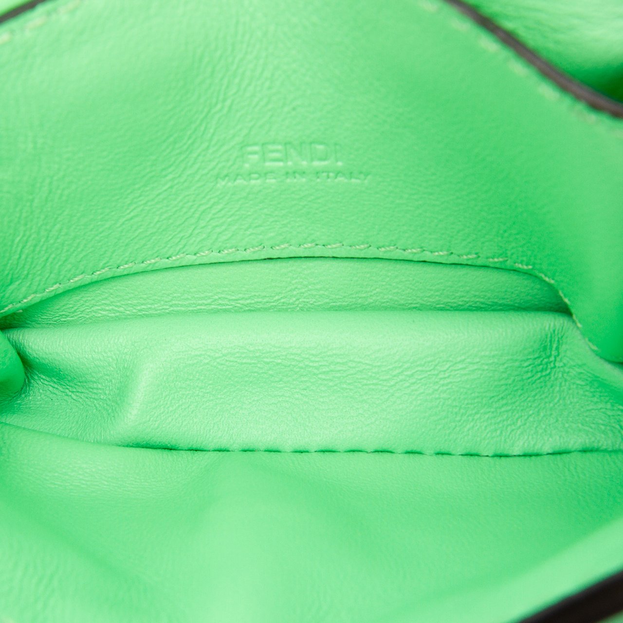 Fendi Nano Zucca Embossed Leather Baguette Charm Groen