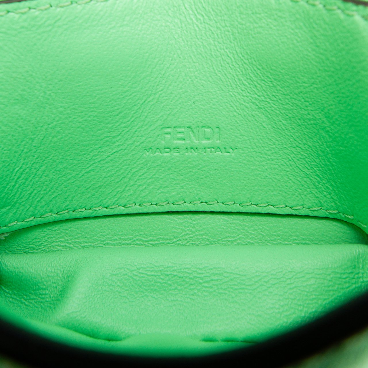 Fendi Nano Zucca Embossed Leather Baguette Charm Groen