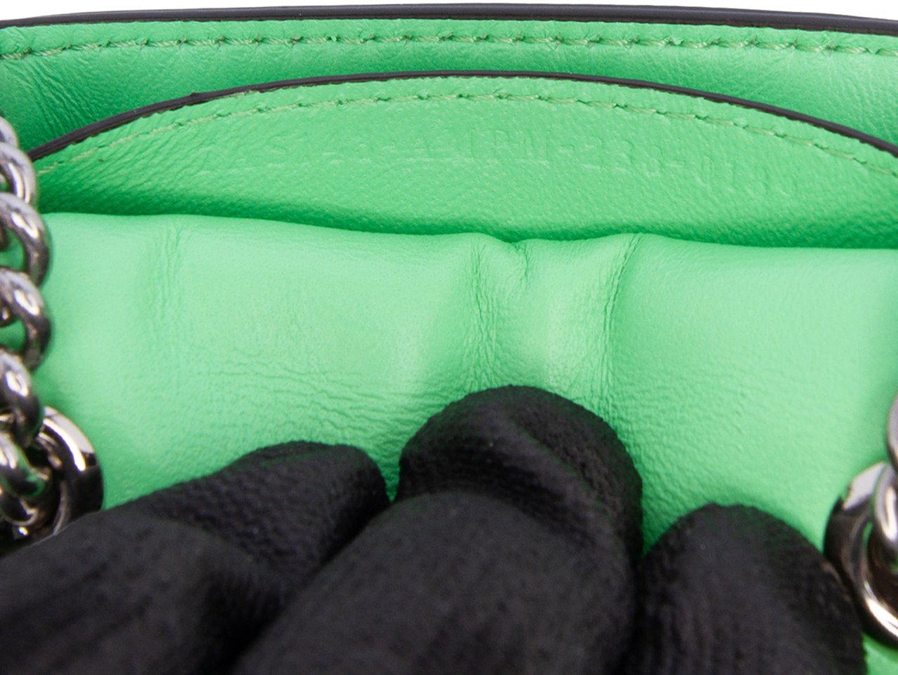 Fendi Nano Zucca Embossed Leather Baguette Charm Groen