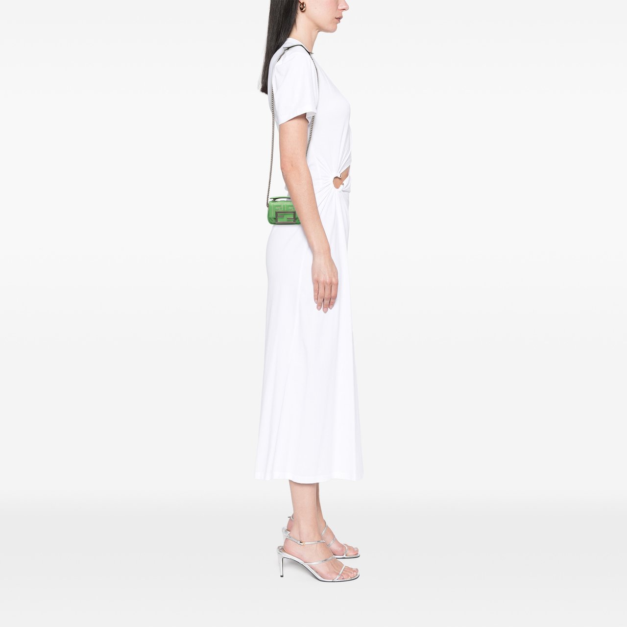 Fendi Nano Zucca Embossed Leather Baguette Charm Groen