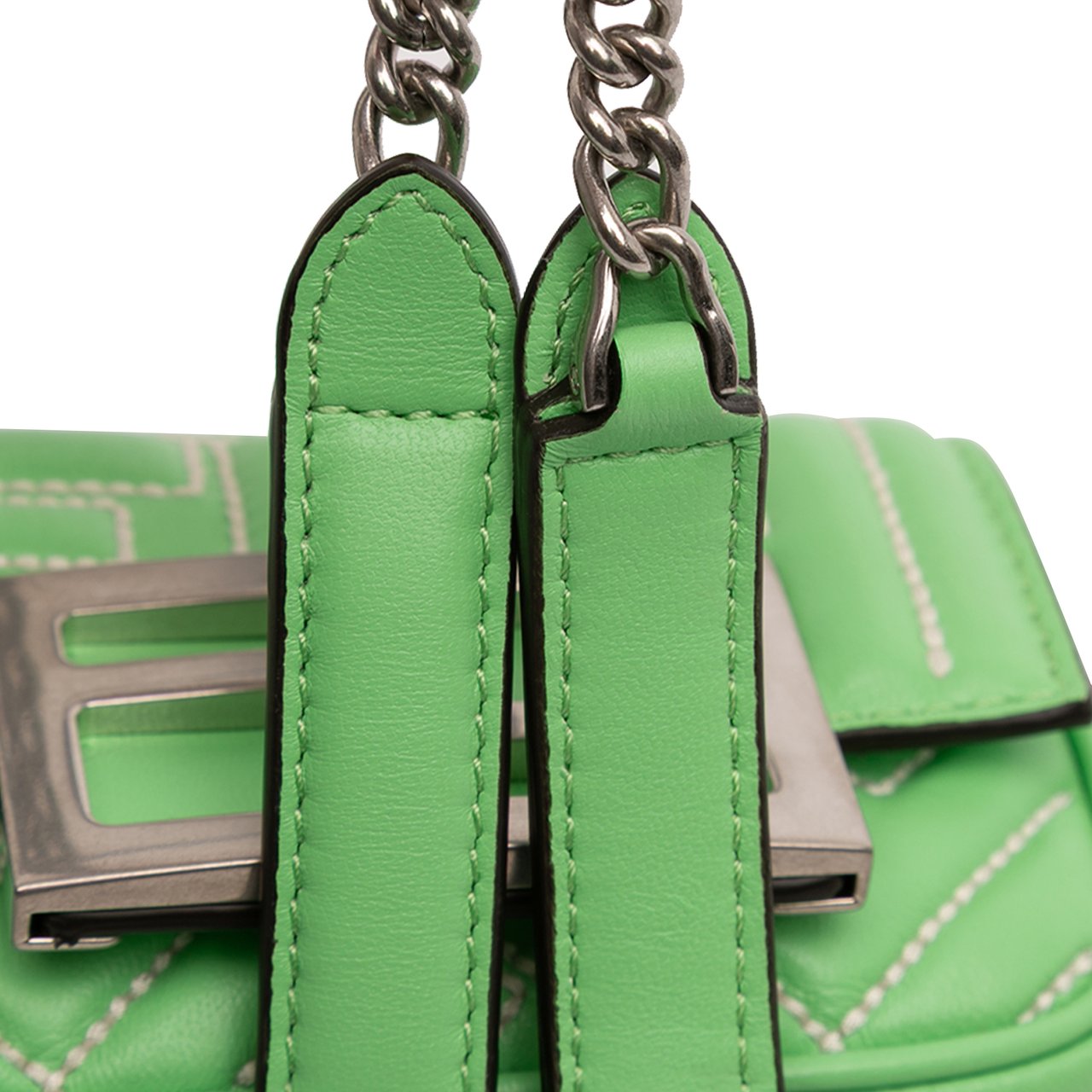 Fendi Nano Zucca Embossed Leather Baguette Charm Groen