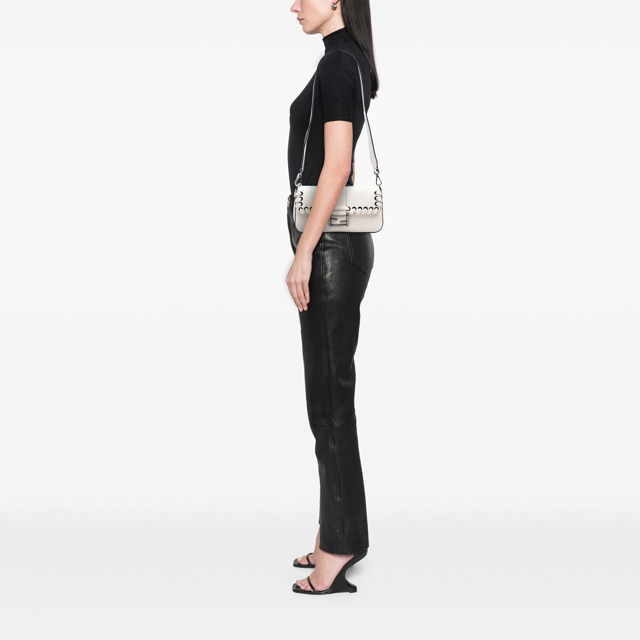Fendi Whipstitch Leather Baguette Crossbody Wit
