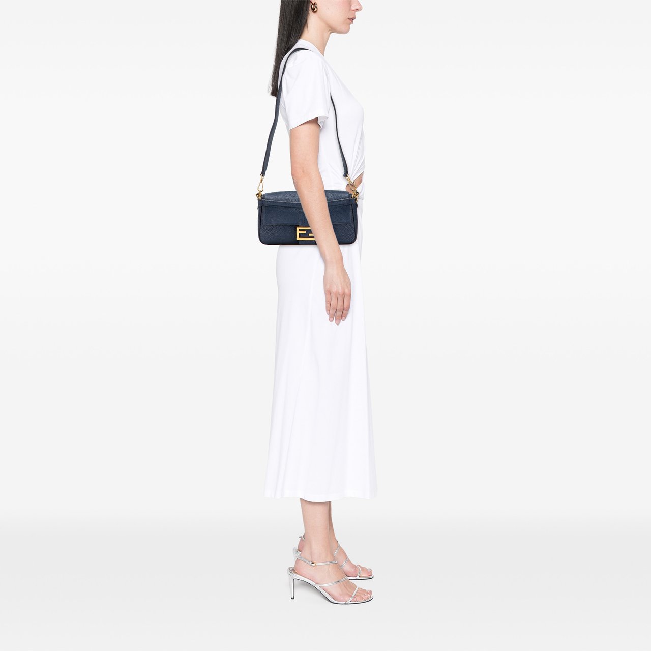 Fendi Leather Selleria Baguette Satchel Blauw