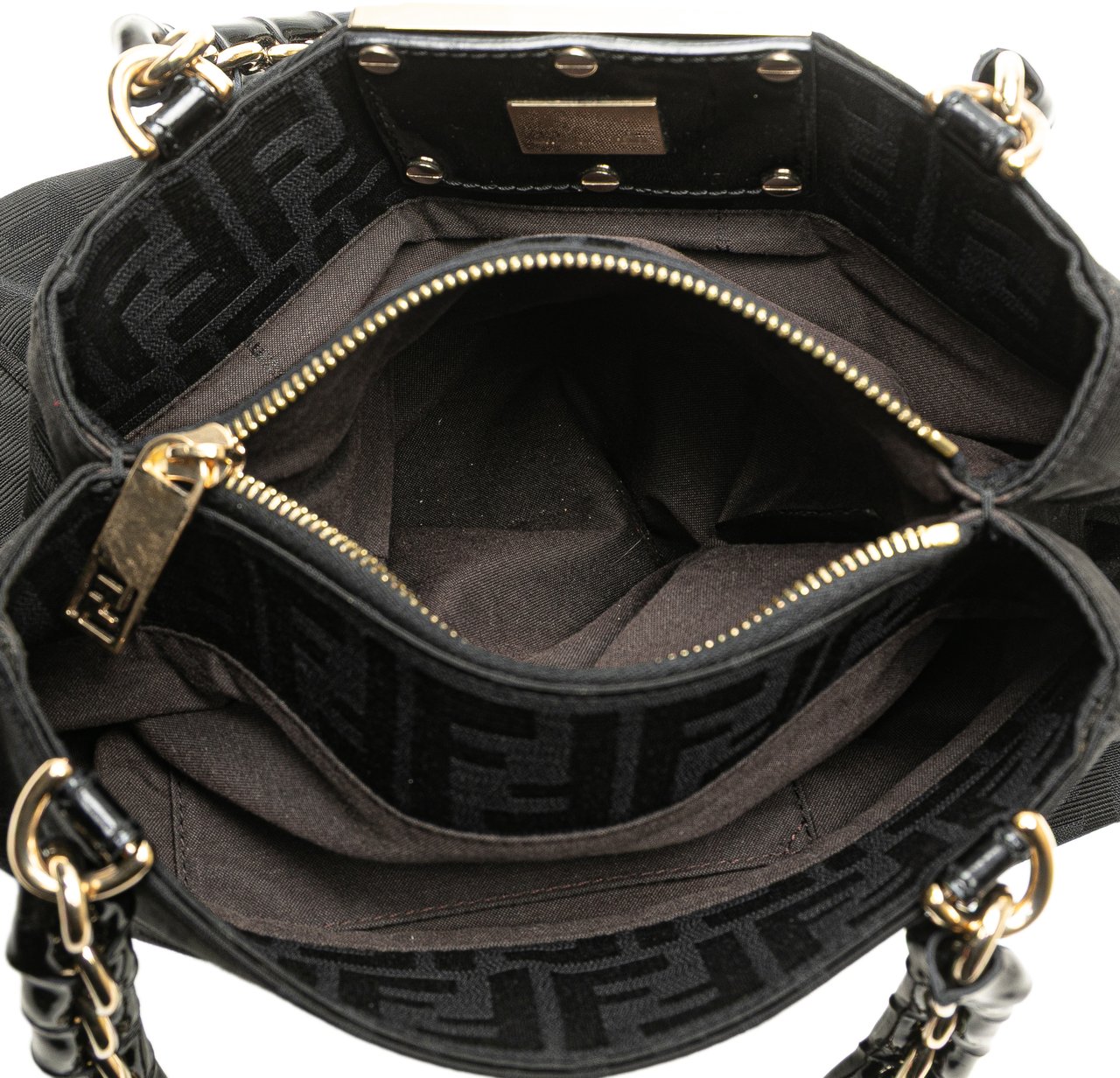 Fendi Small Zucca Canvas Mia Chain Tote Zwart