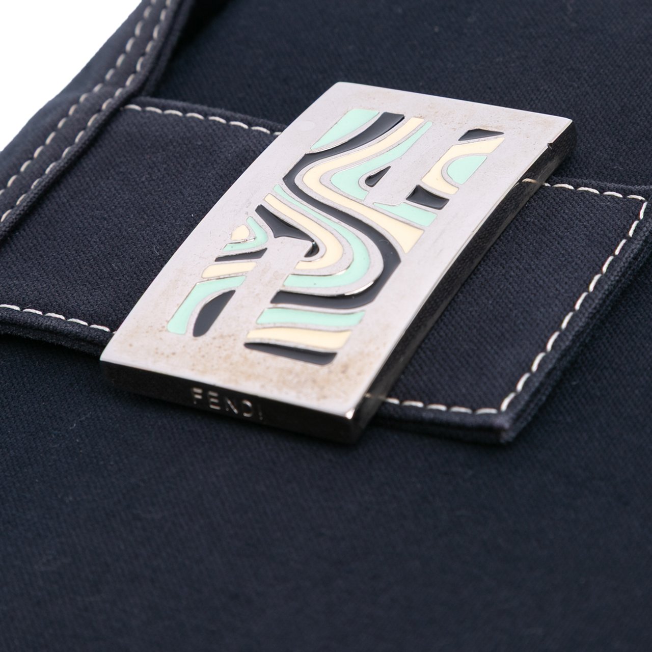 Fendi Canvas FF Marble Double Flap Shoulder Bag Blauw