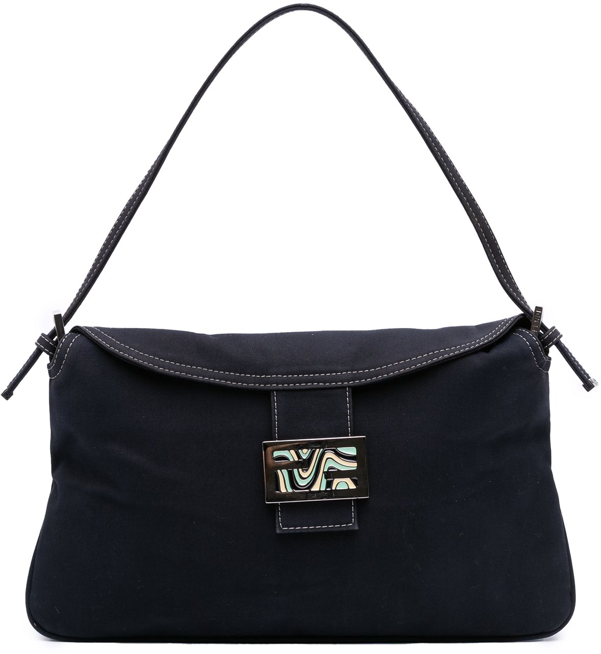 Fendi Canvas FF Marble Double Flap Shoulder Bag Blauw