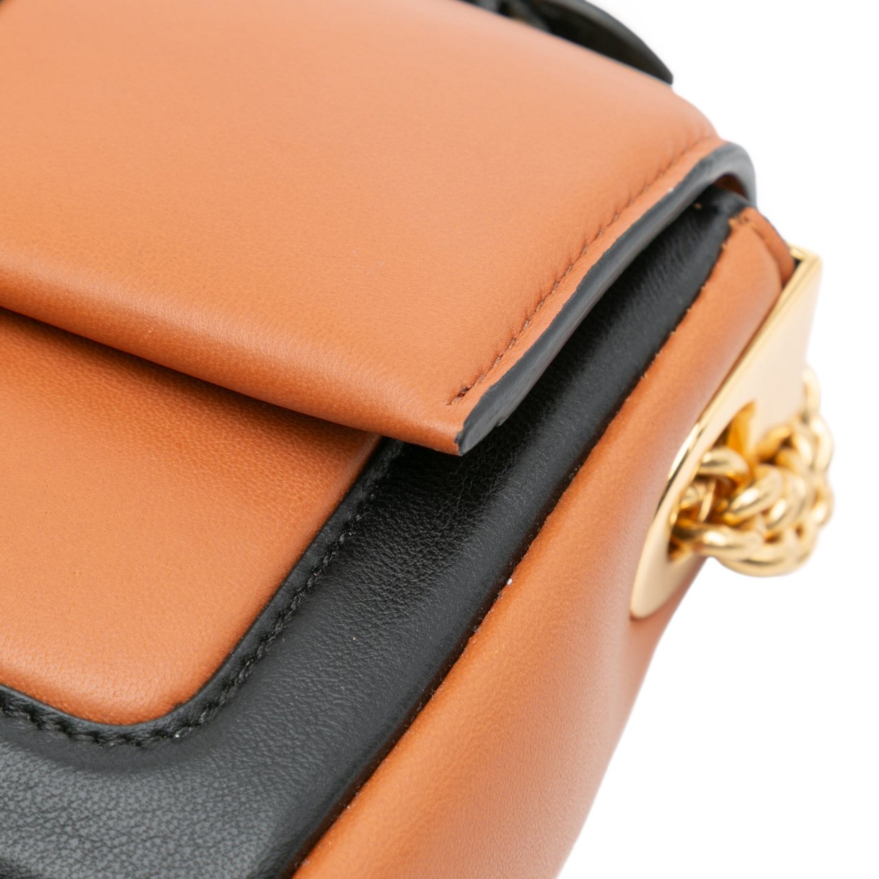 Fendi Mini Bicolor Nappa Apolo Chain Baguette Shoulder Bag Bruin