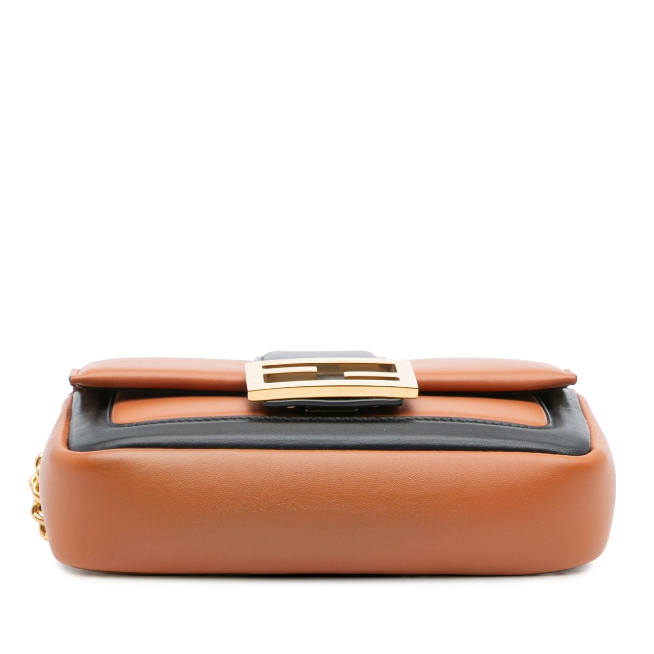 Fendi Mini Bicolor Nappa Apolo Chain Baguette Shoulder Bag Bruin
