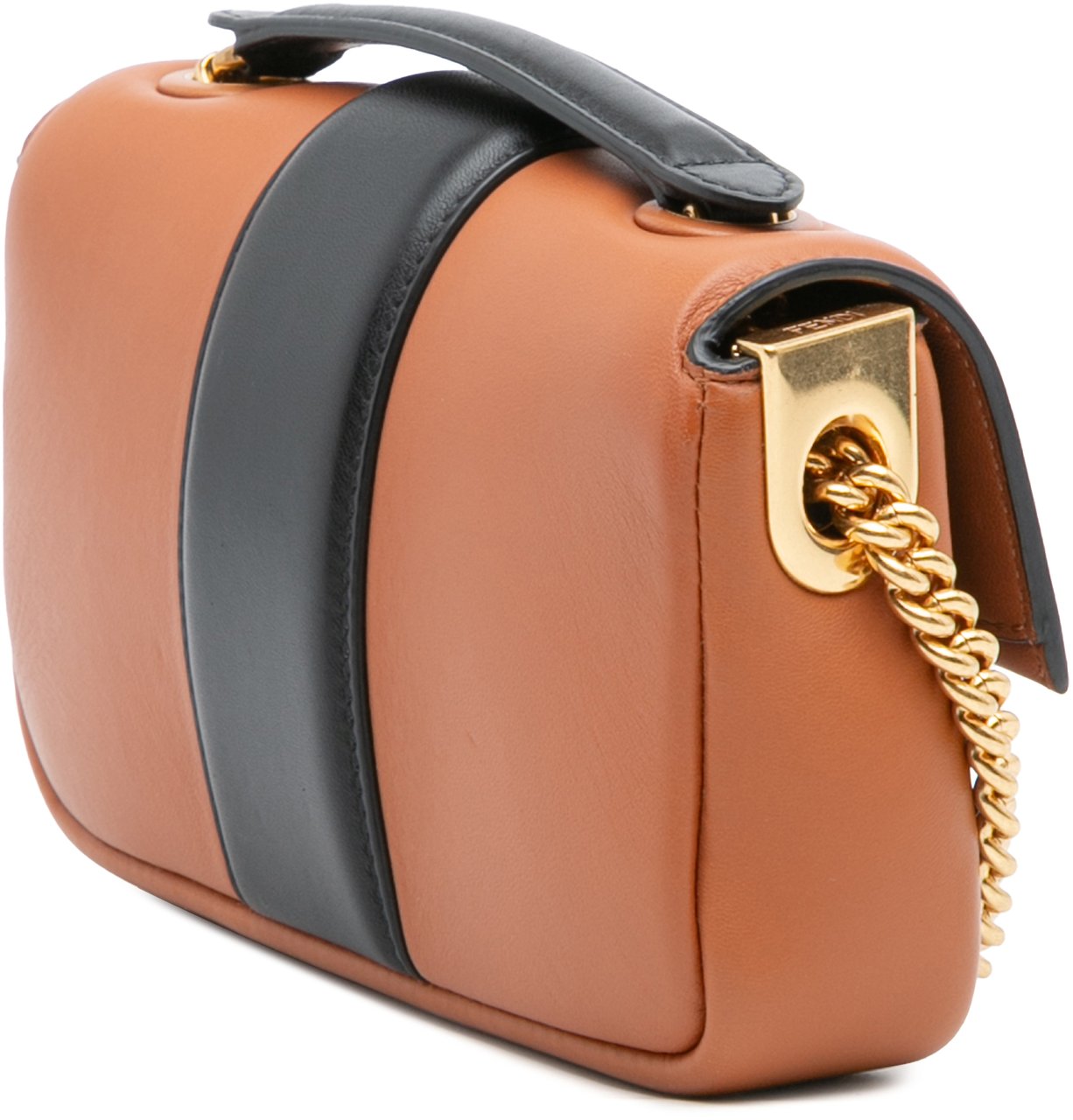 Fendi Mini Bicolor Nappa Apolo Chain Baguette Shoulder Bag Bruin